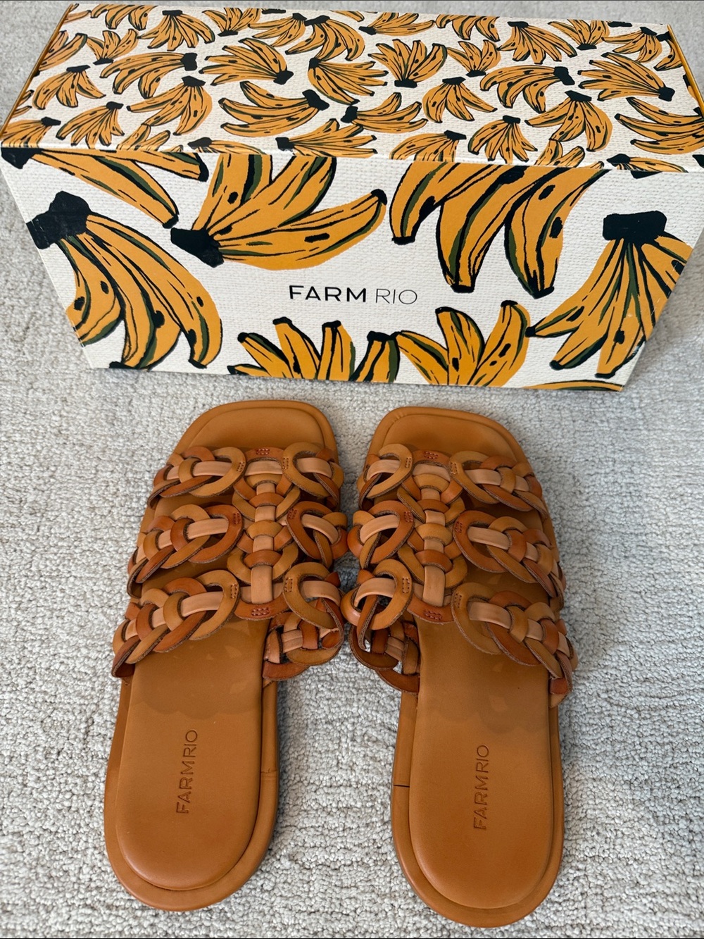 FARM Rio Tan Braided Leather Slide Mules